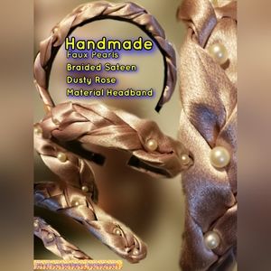 NWOT 2-Faux-Lg.Pearls Satin Dusty-Rose Teeth-Comb under Braided Headbands